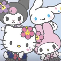 hello kitty and bunny are standing next to each other