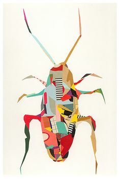 a bug made out of different colored papers