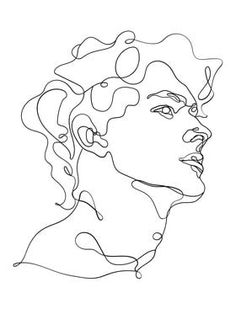 a black and white drawing of a woman's face