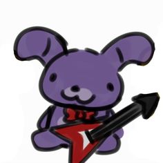 a purple teddy bear is holding an arrow