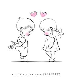 Cute Boy And Girl Cartoon, Boy And Girl Hand, Boy And Girl Sketch, Boy And Girl Drawing, Decoupage Wedding, Romantic Illustration, Boy And Girl Friendship, Girl Drawing Easy, Couple Sketch