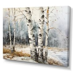 a painting of some trees in the snow