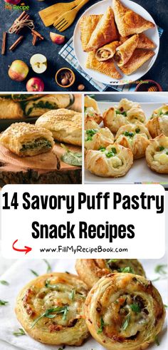 14 Savory Puff Pastry Snack Recipes ideas. Easy pie and fruit snacks for kids or parties or appetizers with various fillings for treats. Savory Puff Pastry Recipes, Puff Pastry Dinner, Recipes Using Puff Pastry