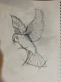 a drawing of a bird flying in the sky