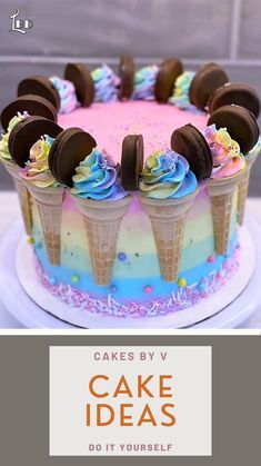 there is a cake with ice cream and chocolates on the top that says cakes by cake ideas do it yourself