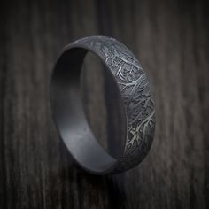 Blackened Tantalum Men's Ring with Tree Design Pattern Rings And Bands, Textured Wedding Band, Engagement Ring For Him, Fantasy Ring, Unique Mens Rings, Cute Engagement Rings, Unusual Rings, Custom Ring Designs, Industrial Metal