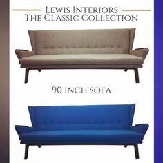 two different styles of couches with the words lewis interiors the classic collection 90 inch sofa