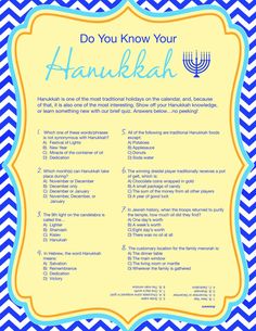 the do you know your hanukkah poster is shown in blue and yellow