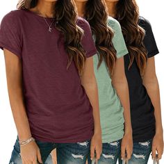 PRICES MAY VARY. Material:This short sleeve tops is made of 35% rayon,60%polyester and 5 %spandex, soft, lightweight, breathable, light-stretch, wrinkle-free and skin-friendly. Design: 3 pack t-shirts, crew neck, short sleeve, strechy fabric, round neck, solid color, loose fit, lightweight, comfy under shirts, casual style, suitable for spring, summer and fall. Match:This womens 3 pack short sleeve tees is easy to match with jeans, shorts, sweatpants, leggings, cago pants. Also can wear as a und Outfit Oversize, Shorts Sweatpants, Basic Shorts, Trendy Summer Outfits, Soft Clothes, Womens Tops Summer, Gym Yoga, Friendly Design, Sport Gym