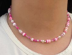 a cute seed bead and clay beed pink mix turned into a nice necklace💖 Pink Necklace, Bracelet Ideas, Candy Shop, Cool Necklaces, Beaded Necklaces, Cute Pink, Seed Bead, Seed Beads, Necklace Etsy