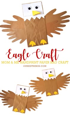 Paper Bag Handprint Eagle Craft My Country Preschool Theme Crafts, Country Activities For Preschool, Paper Bag Bird Puppet, E Is For Eagle Craft, Paper Bag Animal Crafts, Bald Eagle Craft Kindergarten, Kindergarten Animal Crafts, Brown Paper Bags Crafts, North America Crafts For Kids