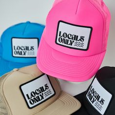 Locals Only Trucker Beach days are the best days! This his or hers trucker is part of our Locals Only Collection. His or Hers and perfect for your next day in the sun. So light, medium profile and a perfect addition to your growing hat collection. This patch is sewn on for extra durability. 5 Panel Foam Mesh Back Trucker, High Rise, Pro Style Adult Sizing 100% Poly Foam Front, 100% Nylon Back Locals Only, Hat Collection, Neon Blue, Beach Days, Beach Day, Next Day, Good Day, Trucker Hat, The Sun