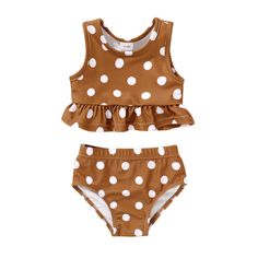 PRICES MAY VARY. ღ Material: swimsuit for toddler girls material is polyester, specially treated fabrics are softer, more comfortable, natural, skin-friendly and feel better. ღ Product traits: toddler bathing suits for girls, brown polka dot sleeveless tops with shorts, simple and stylish, your little girl wear it will be fashionable.And it is a great gift. ღ Occasion: baby girl bathing suit for swimwear, beach play, vacation. ღ Suitable for：baby girl bathing suits, perfect for baby girl swimsui Toddler Bathing Suits, Brown Swimsuit, Striped Swimwear, Toddler Swimsuits, Beach Play, Swimwear Beach, Summer Swim Suits