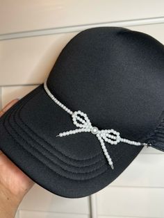 *light weight  *Faux pearls Bedazzled Hat, Hat Chain, Pearl Bow, Trucker Cap, Faux Pearl, Trucker Hat, Baseball, Chain, Hats