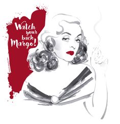 a drawing of a woman with red lipstick