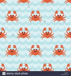 seamless pattern with crab on the waves background for children's room wallpaper