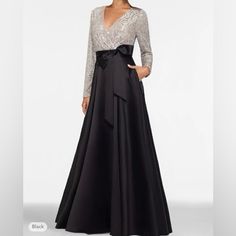 A-Line Evening Gown Elegant Dress Formal Floor Length Long Sleeve V-Neck Wedding Guest Satin With Sequin Pocket 2024 Mother Of The Bride Mother Of The Groom Black-Tie Size Us 8 / Uk 12 / Eu 38 Measurements: Bust 35 1/2 Waist 28 1/4 Hips 38 1/2 Length 59” Inseam Brand New - Never Worn Nwt Black Tie Formal Dress Nordstrom, Elegant Mother Of The Bride Dresses Ballgown, Mother Of The Groom Dresses Over 50 In Black, Black Tie Grand Mother Of The Bride Dresses, Mother Of The Bride Wedding Guest Dresses Ball Gown, Silver Embellished V-neck Evening Dress, Elegant V-neck Sequin Gown, Elegant V-neck Mother Of The Bride Dress For Wedding, Formal Embellished V-neck Evening Dress