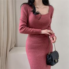 Shipping: Worldwide Express Shipping AvailableDelivery time: 7-15Days Fast ShippingReturns: Fast refund, 100% Money Back Guarantee. French Retro, Long Sweater Dress, Bean Paste, Long Sweater, Knitted Dress, Slim Waist, Knit Dress, Dress Black, New Product