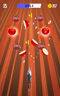 an iphone game with apples and carrots on the screen, as well as numbers