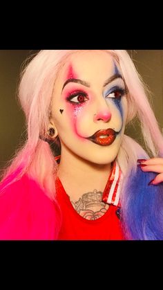 Scary Harley Quinn Makeup, Harley Quinn Clown Makeup, Make Up Karakter Simple, Easy Halloween Makeup Looks For Beginners, Makeup Karakter Simple, Halloween Makeup Harley Quinn