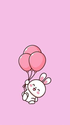 a cartoon bunny holding some pink balloons