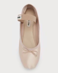 Miu Miu Satin Bow Ballerina Flats Miu Miu Flats, Fashion Workshop, Ballerina Outfit, Tabi Shoes, Luxury Flats, Contemporary Dresses, Miu Miu Shoes, Pink Ballerina, Ballet Slippers