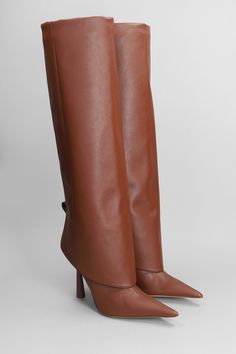 Ros 31 High heels boots in brown leather, slip on, pointed toe, buckle strap detail, pull tab on backside, silver hardware, leather sole, heel 105mm, Made in Italy Gia Borghini, Street Outfits, High Heels Boots, Zegna Shoes, Heels Boots, Sneaker Wedge, Trendy Shoes, High Heel Boots, Pull Tab