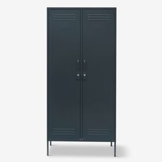 a black metal locker with two doors