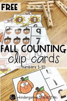 fall counting clip cards for kids to practice numbers 1 - 10 with free printables