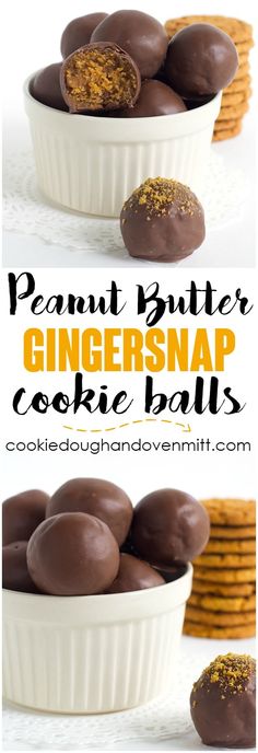 chocolate peanut butter ginger snap cookie balls in a white bowl