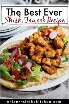 the best ever shish jawok recipe with chicken and lettuce on pita bread