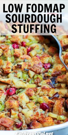 low fodmap sourdough stuffing in a casserole dish