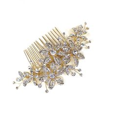 gold bridal hair comb with crystalized flowers and small sprigs of round crystal Floral Comb, On Your Wedding Day, Bridal Style, Fairy Tale, Comb, Silver Tone, Crown Jewelry, Wedding Day, Crystals