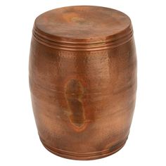 an old copper colored metal container on a white background