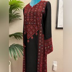 Abayas For Women Muslim & Comfortable Arabic Abaya With Beautiful Embroidery. Dress For Women. Arabian Style &Comfortable With Beautiful Embroidery. Long Sleeve Abaya For Traditional Ceremonies, Red Dabka Abaya For Eid, Traditional Floor-length Abaya With Dabka, Festive Long Sleeve Abaya For Traditional Ceremonies, Traditional Maxi Abaya With Dabka Work, Traditional Maxi Length Abaya With Dabka Work, Long Abaya With Intricate Embroidery For Traditional Ceremonies, Long Sleeve Abaya With Intricate Embroidery For Traditional Ceremonies, Traditional Resham Embroidered Abaya For Ceremonies