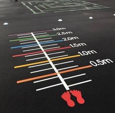 an image of a parking lot with footprints on the ground and lines painted on it