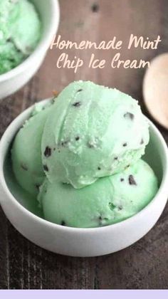 homemade mint chip ice cream in a white bowl