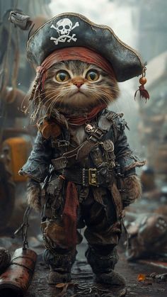 a cat dressed up as a pirate