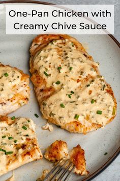 chicken with creamy chive sauce on a plate