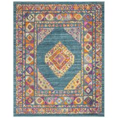 an area rug with various colors and patterns