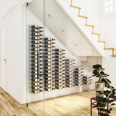 there is a wine rack on the wall