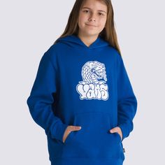 The Kids Rattler Loose Pullover Hoodie is a hooded sweatshirt made with a comfortable cotton-blend fleece in a classic pullover style. Little hands can keep cozy in the front pouch pocket, and a screenprinted graphic of the Vans® logo with a snake on the front makes 'em look cool. 60% Cotton, 40% Polyester fabric Loose fit fleece pullover Screenprinted graphics | Vans Kids Rattler Loose Pullover Hoodie Medium Vans Sporty Hoodie For Streetwear, Vans Cotton Winter Hoodie, Vans Hoodies Womens, Hoodies Vans, Vans Graphic Print Crew Neck T-shirt, Back To School Shoes, Vans Kids, Vans Store, Vans Logo