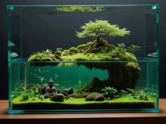 an aquarium with plants and rocks in it