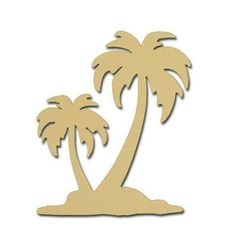 a wooden cutout of two palm trees