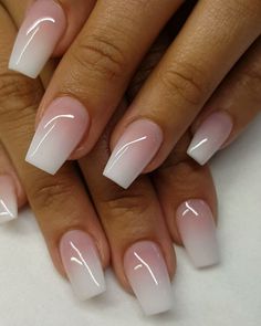 Ombre Gel Nails, Faded Nails, Squoval Nails, French Manicure Nails, Ombre Acrylic Nails, White Acrylic Nails, Work Nails