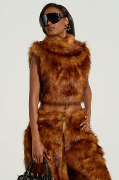 WILD CHILD CROPPED FUR VEST Fur Pants, The Great Comet, Met Gala Dresses, Fox Fur Vest, Designer Headbands, Fur Top, Big Girl Fashion, Gala Dresses, Wild Child