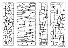 four different types of stone wall panels, each with different shapes and sizes in black and white