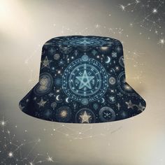 Celestial Mystical Symbols Bucket Hat - Unisex Fashion Material & Design: Crafted using high-quality polyester, this Adult Unisex Bucket Hat features all-over printing with mystical celestial symbols, adding a timeless, gothic flair to your look. The bucket hat is durable, breathable, and lightweight, providing both style and comfort. The foldable design allows easy storage, perfect for on-the-go lifestyles. Stylish & Functional: This bucket hat not only elevates your look but also offers practical sun protection with its wide brim, making it ideal for a variety of outdoor activities such as fishing, hiking, and camping. Whether you're enjoying a day outdoors or simply accessorizing a casual outfit, this celestial-themed bucket hat adds a unique touch to your fashion. Perfect for Halloween Celestial Symbols, Mystical Symbols, Occult Fashion, Moon Print, Star Moon, Fashion Materials, Bucket Hats, Material Design, Easy Storage