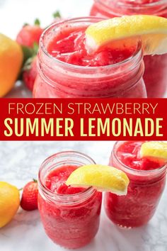 frozen strawberry summer lemonade in mason jars