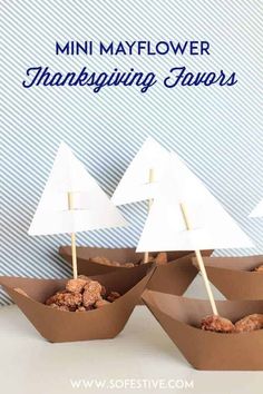 mini mayflower thanksgiving flowers in paper boats